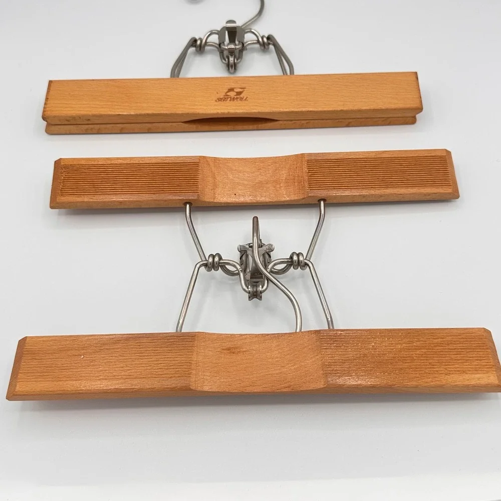 Setwell Wooden Pants Hangers with Clips Set of 2 Vintage Closet Organization